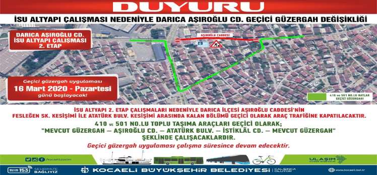 Aşıroğlu Caddesi’ne geçici trafik düzenlemesi