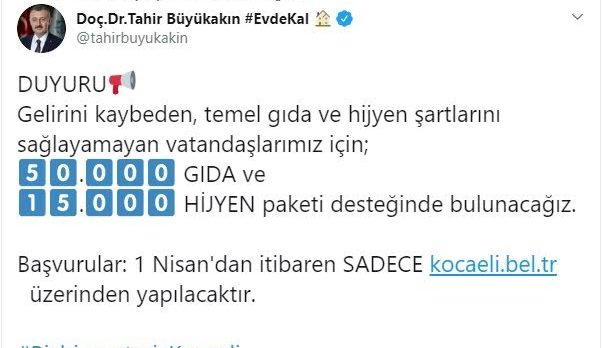 Büyükşehir’den 50 bin adet gıda 15 bin adet hijyen paketi desteği