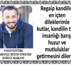 Yusuf Öztürk’ten Kandil mesajı