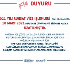 2021 yılı ruhsat vize işlem tarihi 18 Mart’a uzatıldı