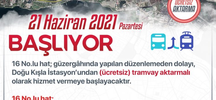 Hat 16 ve 59’da tramvay aktarmalı seferler başlıyor