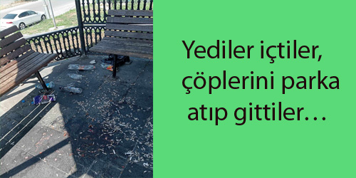 Yediler içtiler, çöplerini parka atıp gittiler…