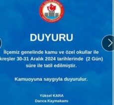 Darıca’da bugün ve yarın okular tatil edildi